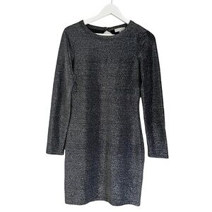 NWT 1. State Metallic Sparkly Long Sleeve‎ Bodycon Dress Silver Black Size Small